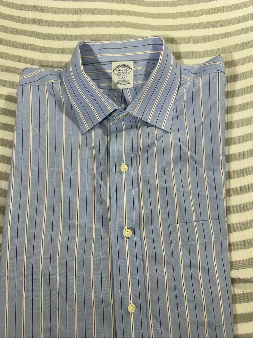 Brooks brothers Regent Blue Stripe Men's Dress Shirt16.5 Non- Iron Supima cotton